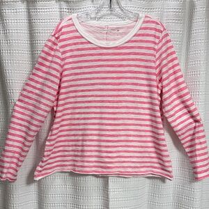 Elliott Lauren Pink/White Stripe Long Sleeve Tee Peru cotton raw hem crisp SZ XL